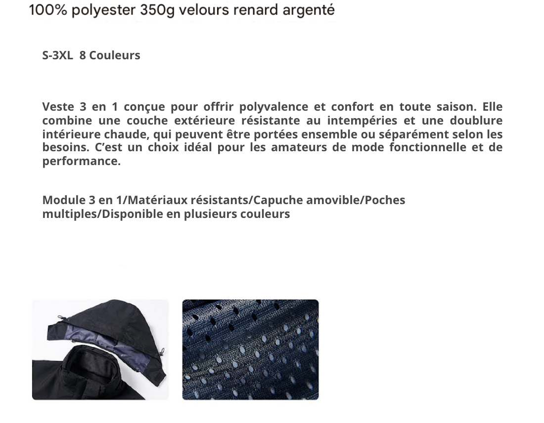 Veste polaire trois en un en renard argenté